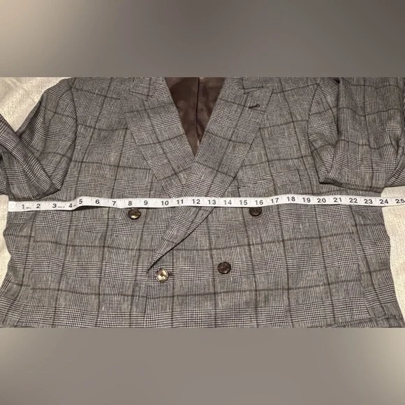 Paul Fredrick Gray Plaid Double-Breasted Blazer